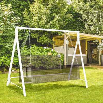 Outsunny Metal Porch Swing Stand, Heavy Duty Swing Frame, Hanging Chair Stand Only, 528 LBS Weight Capacity, For Backyard, Patio, Lawn, Playground, White