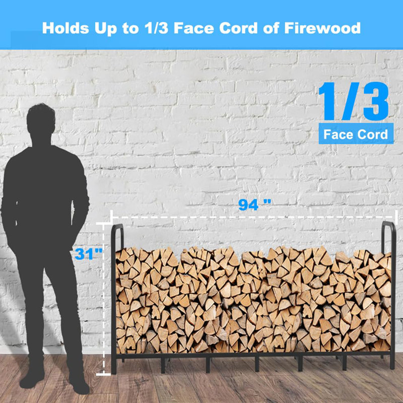 Support à bois de chauffage robuste et réglable de 8 pi, support à bûches en métal noir pour foyer intérieur et extérieur