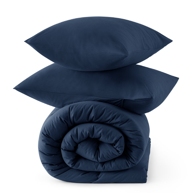 Best Seller Bedsure Cotton Fabric With Microfiber Inner Fill Comforter Set, 143TC, Navy, King Comforter with 2 Pillowcases
