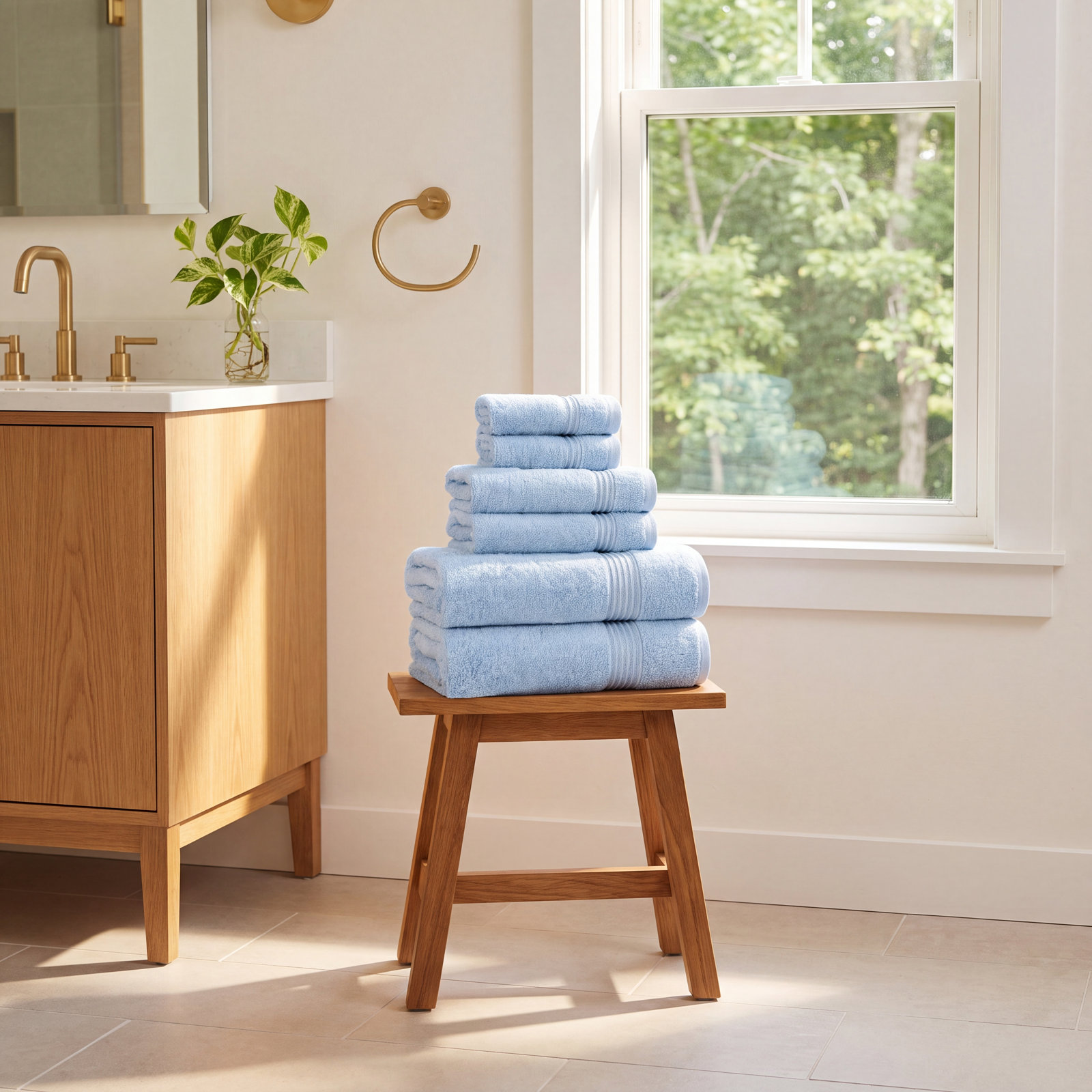 Oleg 6-Piece Egyptian Cotton Towel Set, Sky Blue