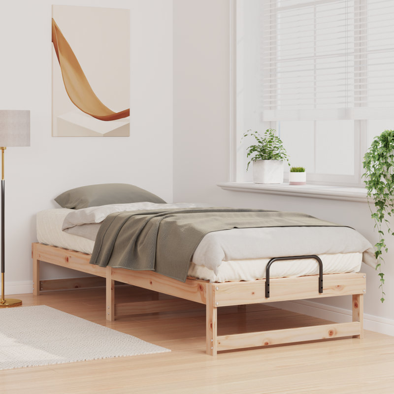 Bed Frame With Carry Handles Solid Pine Wood, European Single (90 x 200 cm), Brown