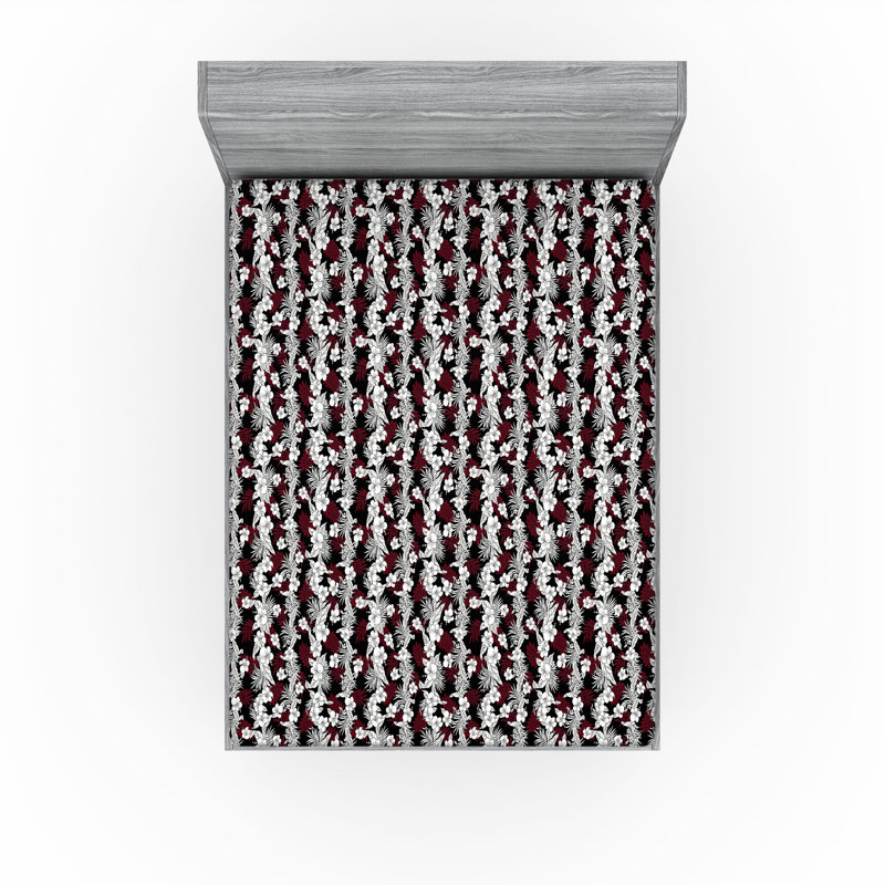 Ambesonne Nature Fitted Sheet Leaves Botanical Style Art, Burgundy/Off White Floral, Queen Fitted Sheet