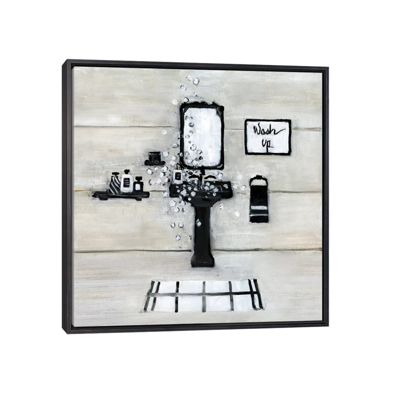 Wash Up Bath, Distressed Black Framed, No Mat, 18" H x 18" W x 1.5" D