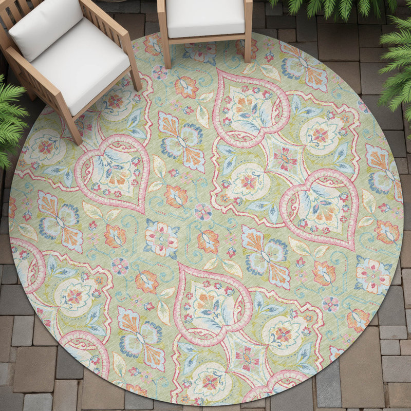Machine Washable Indoor/Outdoor Husby ACN2207 Bohemian Rug, Round 8'