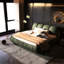 Élégant très grand lit plateforme avec revêtement, lattes en bois massif, s'adapte à plusieurs hauteurs de matelas, sans sommier tapissier, rembourré, pour une nuit luxueuse
