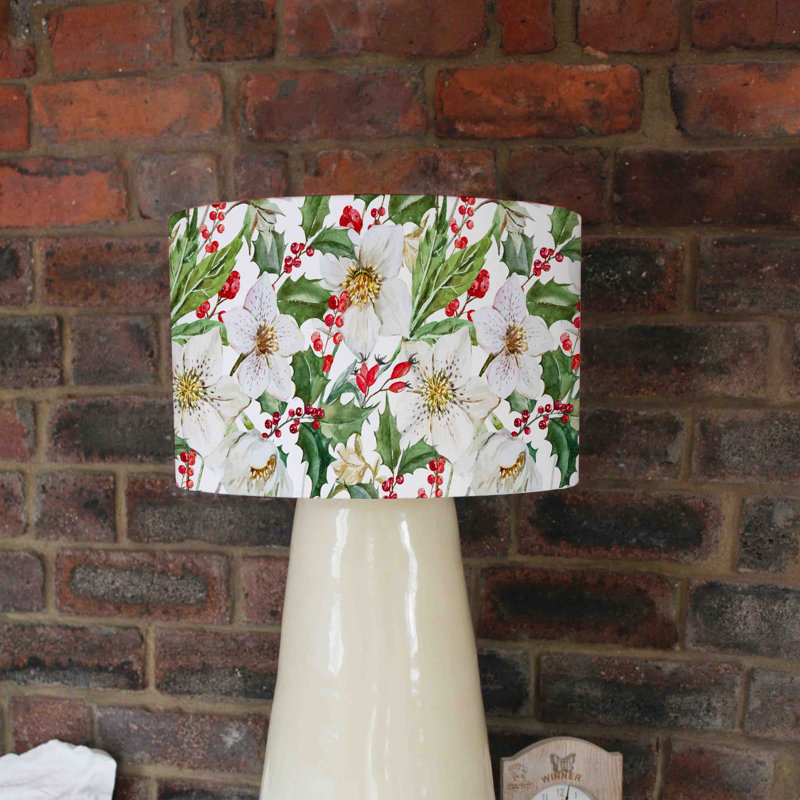 Watercolour Christmas Pattern 25cm H Cotton Drum Lamp Shade ( Uno )