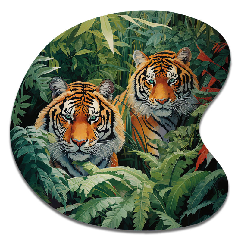 «Asian Art Tigers In Jungle VI», reproduction d'art asymétrique en métal, H 27 po x l 27 po