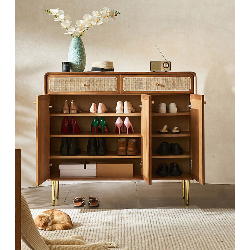 Range-chaussures minimaliste en bois massif de rotin