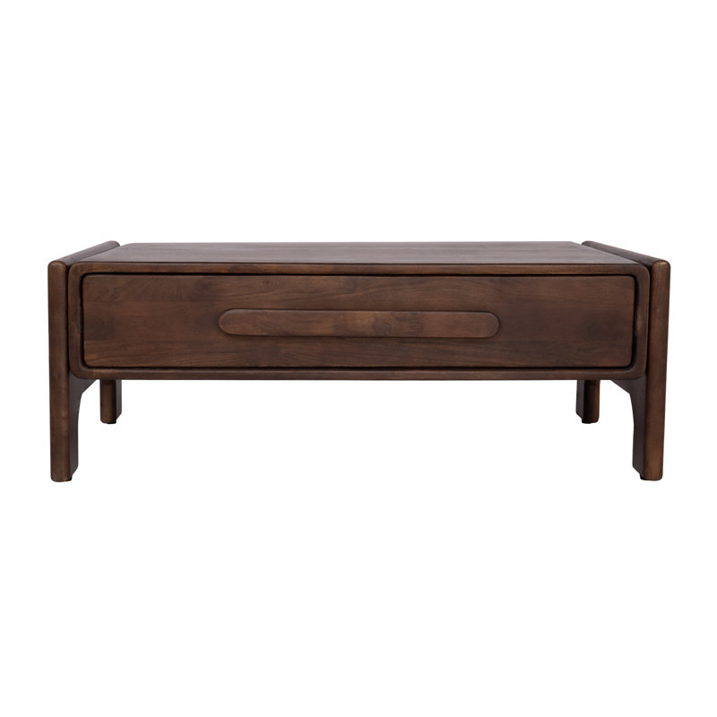 Essence Walnut Haze Solid Wood Coffee Table with Integrated Storage Drawer