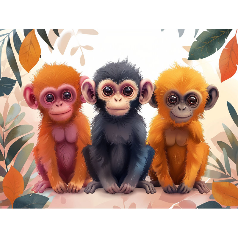 Monkey Trio Animal Machine Printed Throw Blanket, 50" W x 60" L
