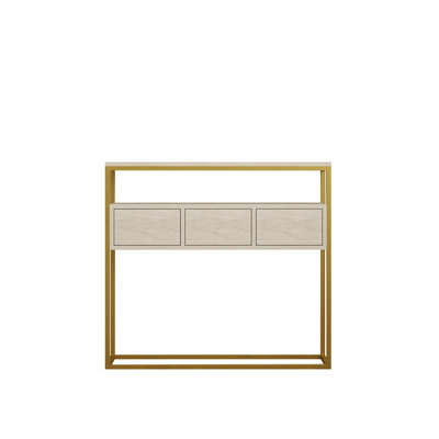 Menendez Modern Console Table, Travertine Color, 39.4 x 35.4 x 13.4 inches | 100% Melamine Coated Particle Board, Thickness: 0.7 inches | Push to Open Doors | Stylish & Functional Storage for Living Room or Entryway