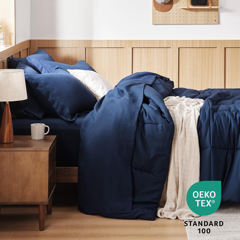 Bedsure Quilted Design Comforter Set, King Comforter + 6 Additional Pieces, Navy