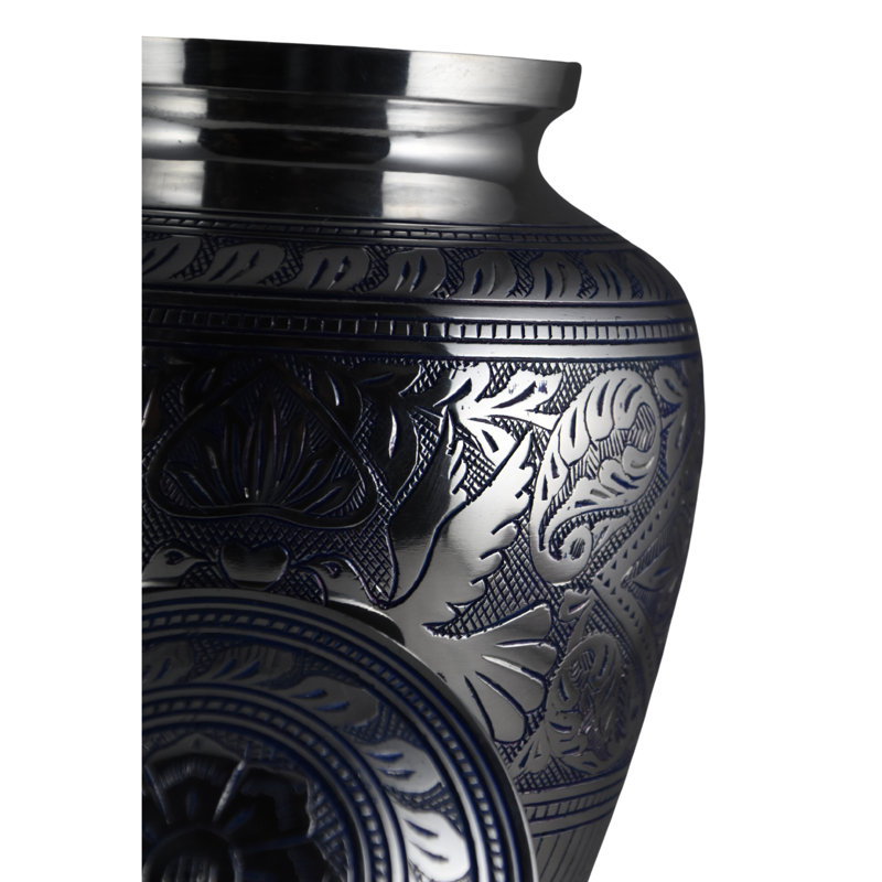 Rolly Handmade Solid  Hand-Etched Doves Urn, Silver