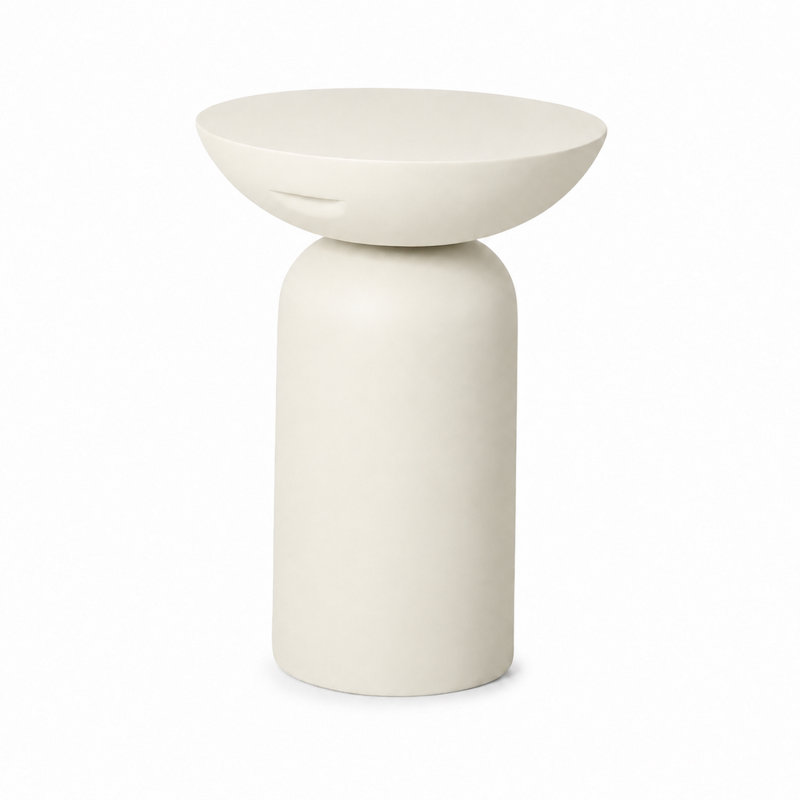 Table de bout moderne à piédestal moderne en polyfibre pour l'intérieur et l'extérieur blanc mat, Blanc