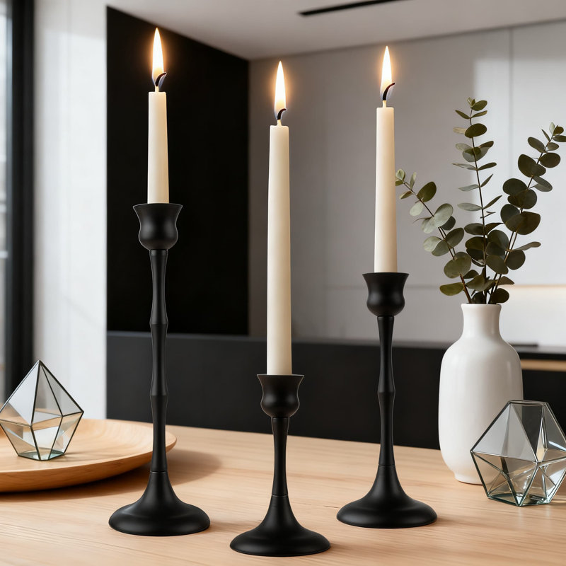 Vintage Metal Candlestick Holders Set Of 3, Taper Candle Stands For Wedding Mantelpiece Table Centerpiece Housewarming Decor