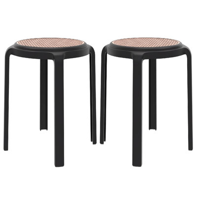 Alysoun Stackable Round Plastic Stool – Lightweight Backless Chair, Portable Extra Seating Dining Stool for Indoor, Patio, Garden, Poolside Set of 2