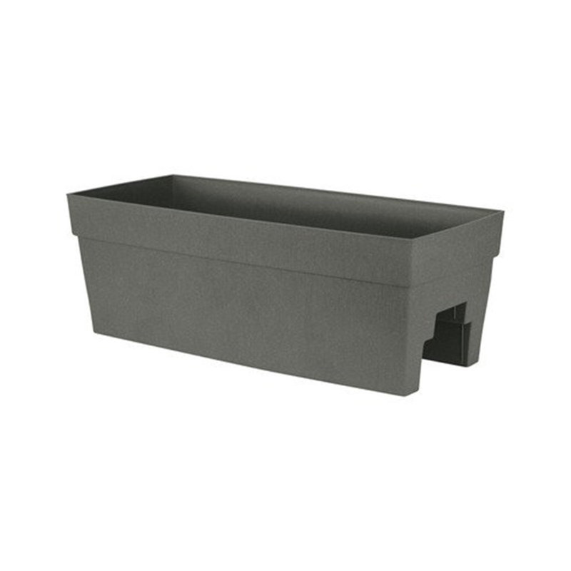 Gray Plastic Self-Watering Rail Planter for Outdoor Use