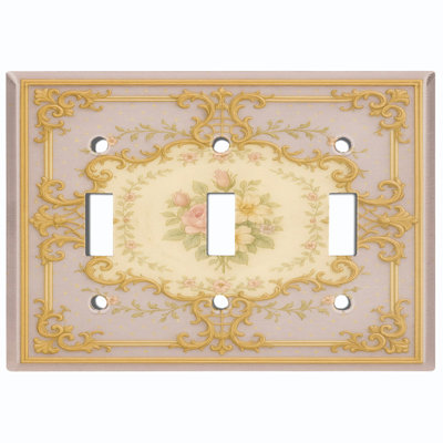 Couvercle de plaque d'interrupteur en métal; Bascule standard à 3 bandes US - fleurs damassées