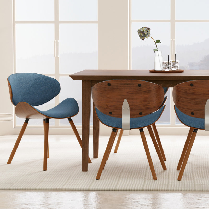 Marana Upholstered Dining Chair with Bentwood Frame and Tapered Solid Wood Legs, Denim Blue