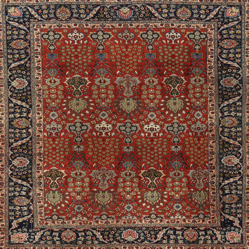 Tapis vert/rouge/brun traditionnel Mikolas, Carré 5 pi