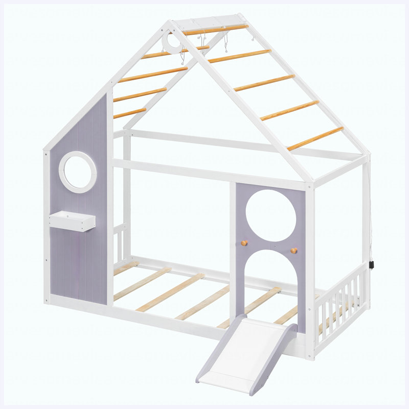 Lit simple avec glissade, bande lumineuse à DEL et panneau avant, mauve - lit plateforme en bois pour enfants, Mauve