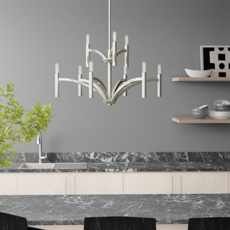 Lustre à niveaux ombrés 9 lumières Manasi, Nickel poli