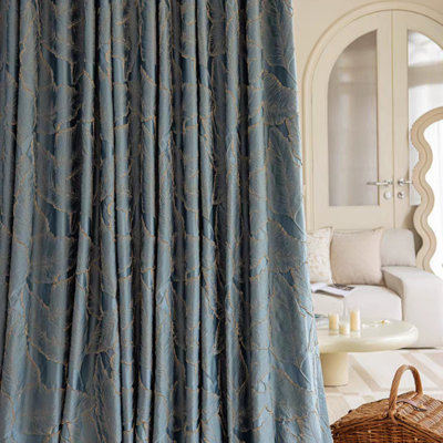 Luxury Curtains Jacquard Drapes 3D Gold Leaf High Precision Curtains for Living Room 2 Panels for Bedroom Grommet Top (Blue, 54 * 108)