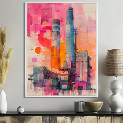 «Pink Orange Electric Dreams Power Plant I - Power Plants», reproduction d'art murale