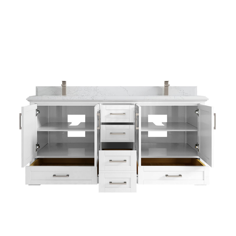 Esin 72'' Double Bathroom Vanity with Quartz Top, Empira White