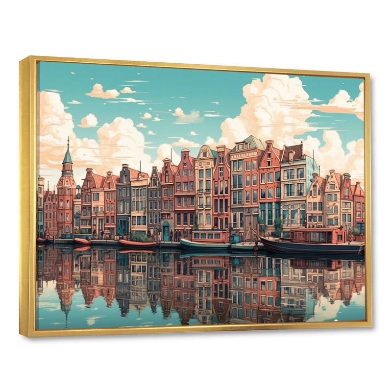 Peaceful Amsterdam II " Peaceful Amsterdam II ", 12" H x 20" W x 1" D, Gold Floater Framed