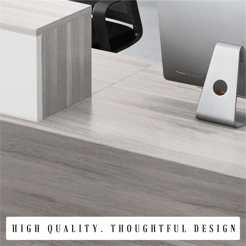 L-Shaped Casavant with Lockable Drawers and Side Cabinet – Ideal as Computer Desk for Office or Home, White/Light Grey