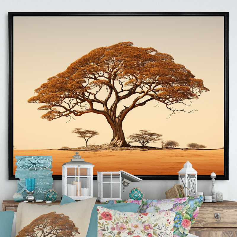 Arbre africain sur l'arbre, reproduction sur toile, Cadre flottant noir, H 12 po x l 20 po x P 1 po