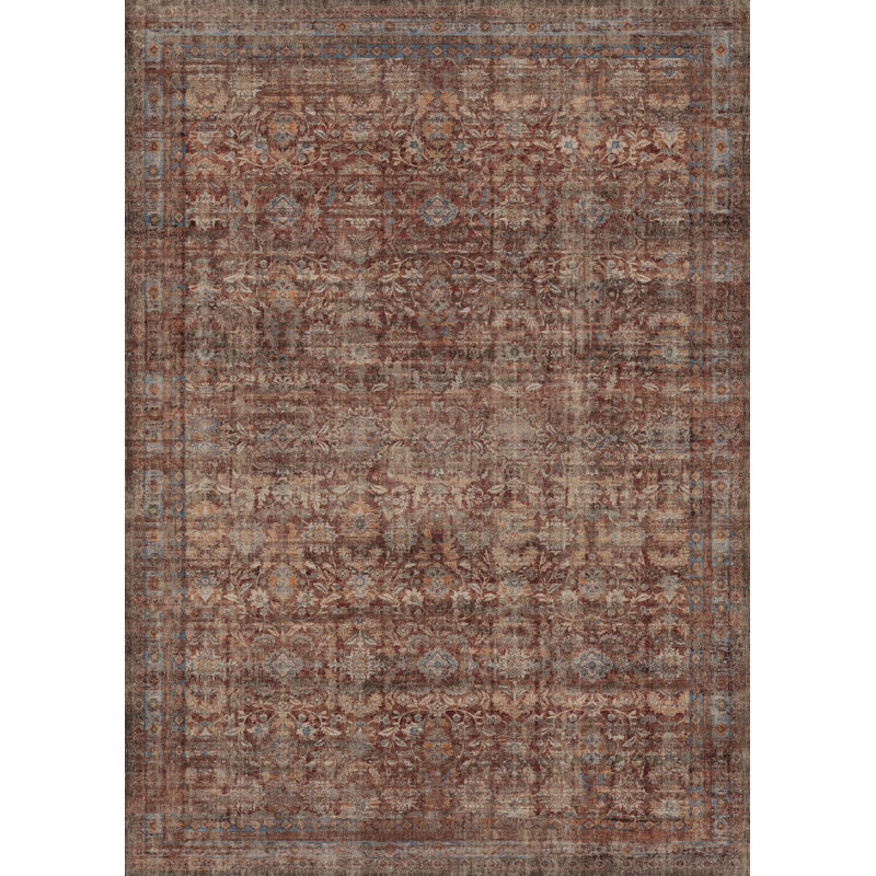 Tapis vintage lavable à motif rétro avec envers antidérapant, Rectangulaire 8 pi x 10 pi