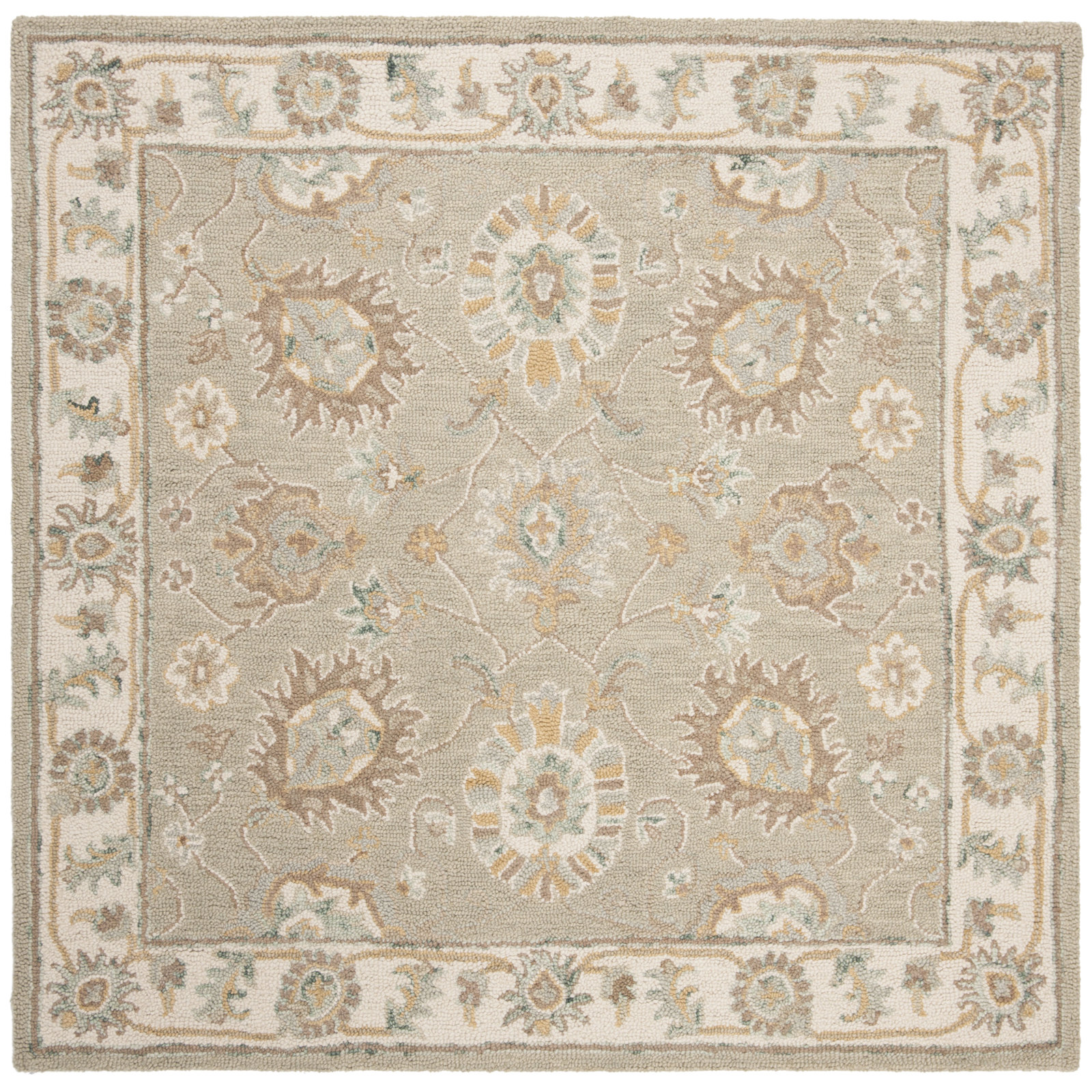 Desmondia Sage Ivory Hand-Tufted Wool Oriental Rug, Square 4'