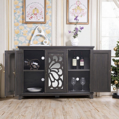 Buffet en panneau de fibres à densité moyenne avec 3 portes en miroir et tablettes réglables