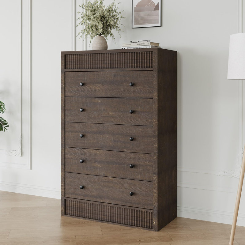 Commode à tiroirs pour chambre à coucher, commode à cannelures larges, armoire de rangement moderne en bois