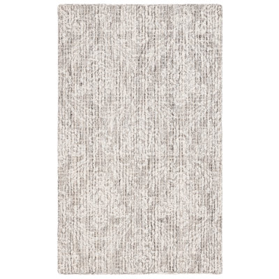 Chaffinch Hand Tufted Wool Cotton Pet Damask Rug in Ivory/Gray