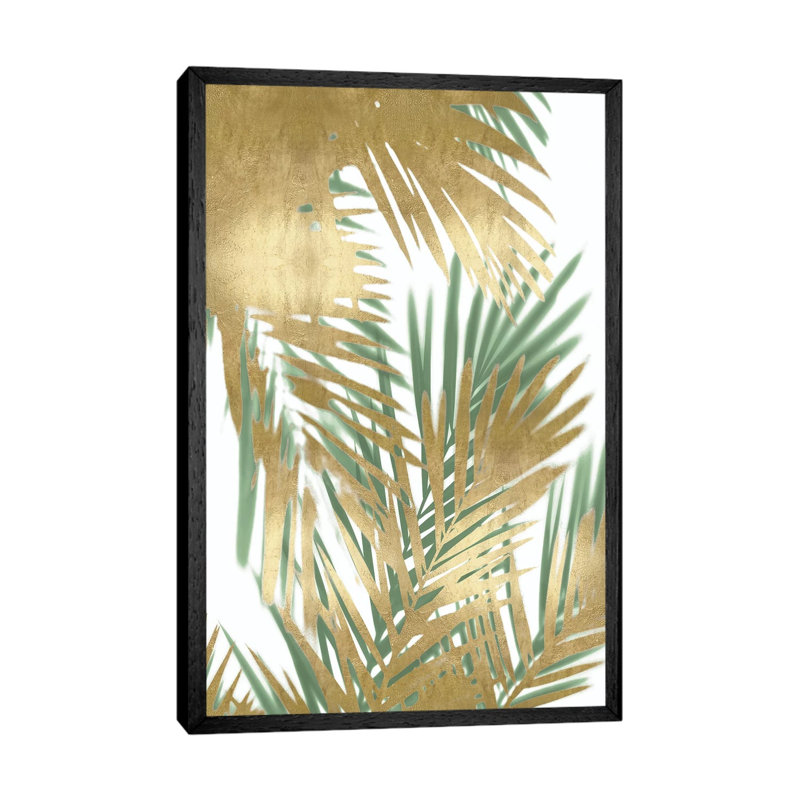 Palm Shadows Gold on Green II 1 Piece Wall Art on Canvas, 66.04cm H x 45.72cm W x 3.81cm D, Black Floater Framed
