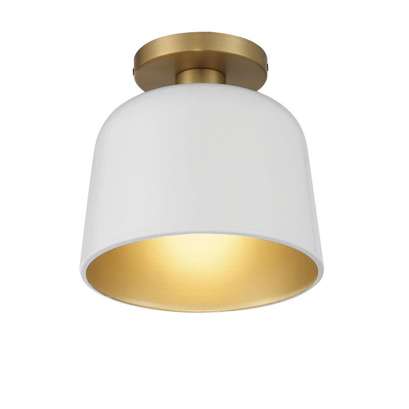 Plafonnier semi-encastré 1 lumière en métal Che, Laiton naturel, Blanc