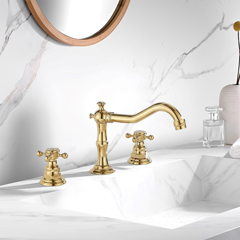Widespread 2-handle Bathroom Sink Faucet with Drain Assembly, Gold