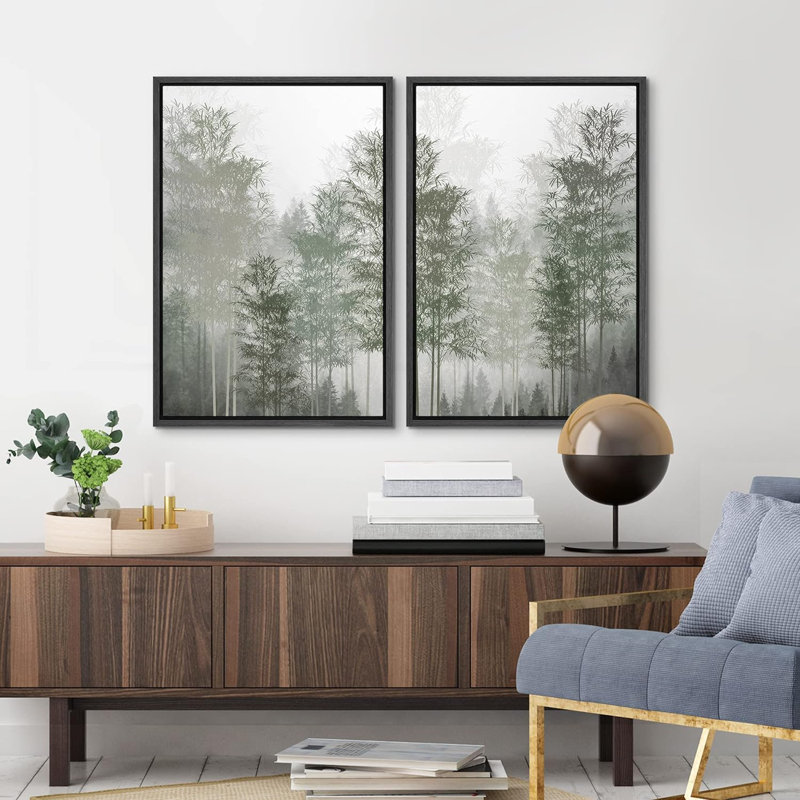 «Amboo Misty Fog Forest Tree», reproduction sur toile encadrée 2 pièces, Noir, H 24 po x l 32 po x P 1,5 po