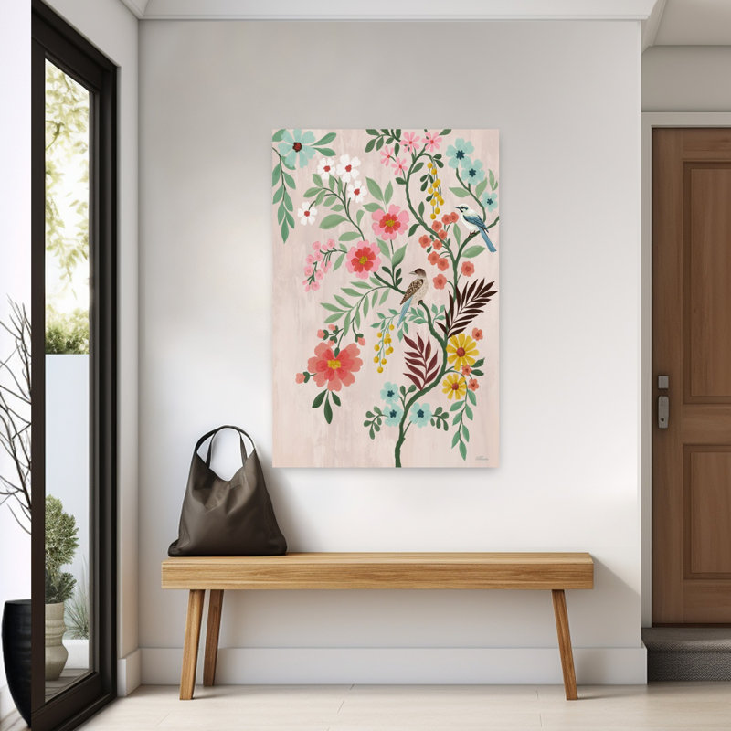 Art contemporain, art contemporain coloré, fantaisiste, oiseau, printemps, H 60 po x l 40 po