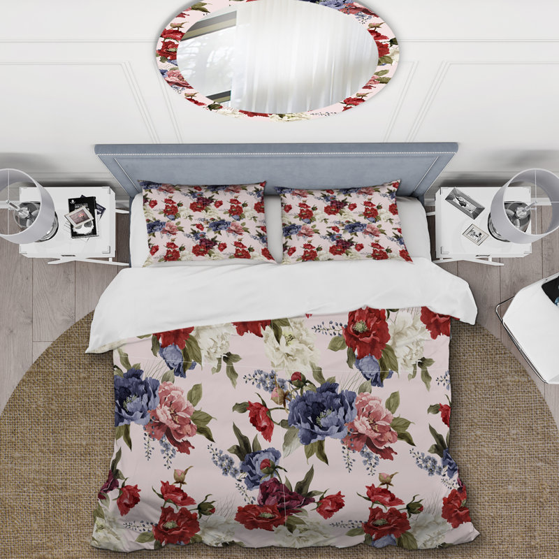 Ensemble de housse de couette multicolore floral pivoine - chalet et auberge