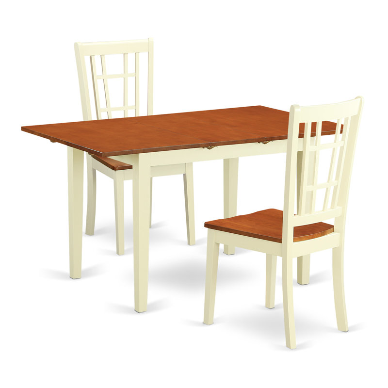 L'ensemble de table de salle à manger 3 pièces contient une table rectangulaire en bois avec une feuille papillon et 2 chaises de cuisine, babeurre et cerise