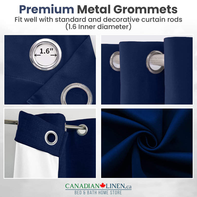 Panneau de rideau simple occultant et isolant en lin de couleur unie avec œillets, Bleu marine, L 52 po x L 18,38 po