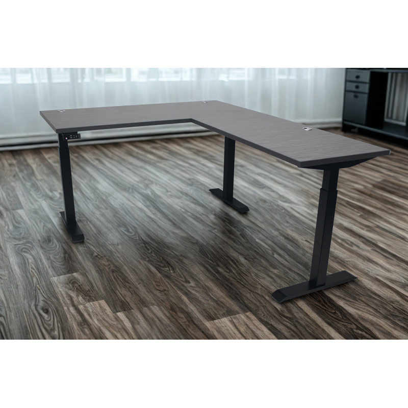 Skyline Electric Height Adjustable 66x30x48x24 L-Shape Standing Desk for Office and Home, Charcoal Strand Top with Black Frame