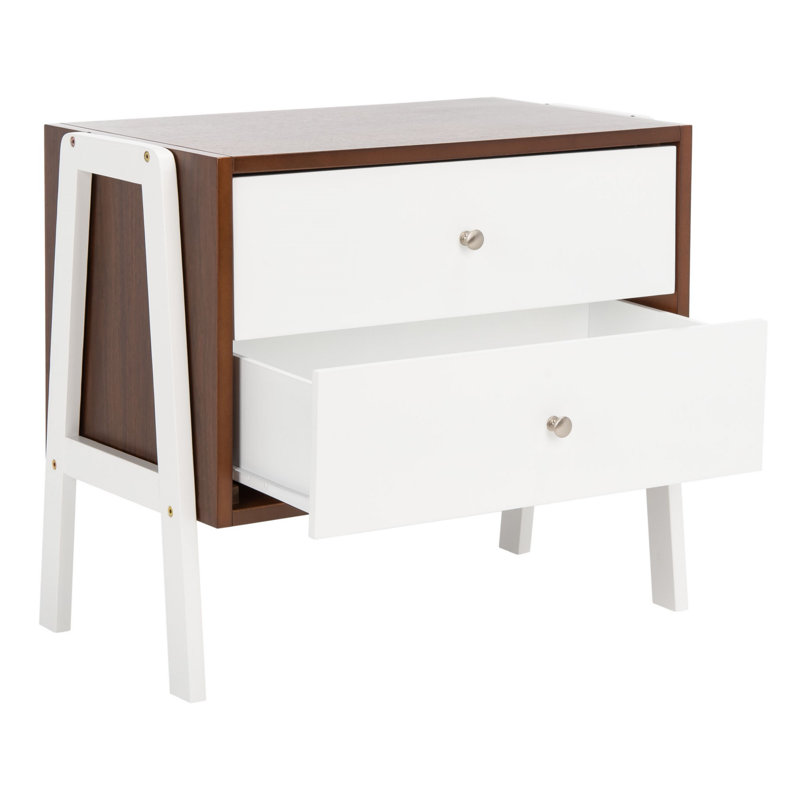 Elegant Harris 27'' W Nightstand – Retro Mid-Century Modern Bedroom Table with 2 Spacious Drawers, White