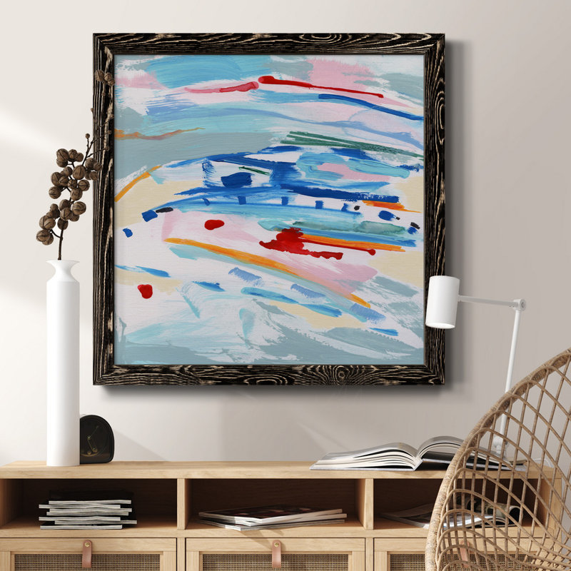 Rosé et bleu - Peinture sur toile encadrée, H 20 po x l 20 po x P 1,5 po, Cadre noir