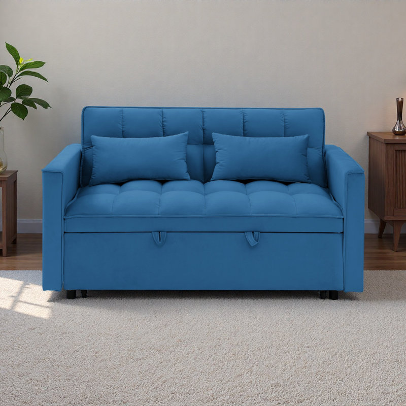 54,33 po Canapé-lit pliable polyvalent en 3 longueurs, canapé-lit moderne, canapé-lit en velours, dossier réglable, Bleu