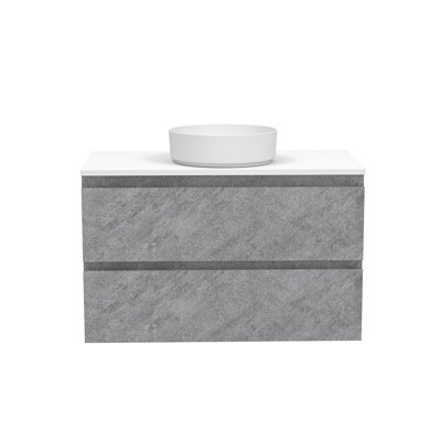 36''Wall Mounted Bathroom Vanity, Contemporary Floating Cabinet with Round Ceramic Vessel Sink and Minimalist Design